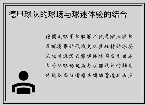 德甲球队的球场与球迷体验的结合